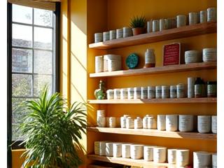 Interior de una tienda de cosmética natural en un barrio de Madrid, con estantes llenos de productos y luz cálida