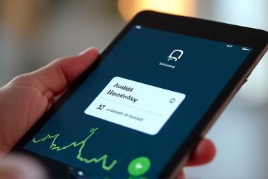 Icono de alarma o notificación en una pantalla de tablet con gráficos de salud y un mensaje de alerta