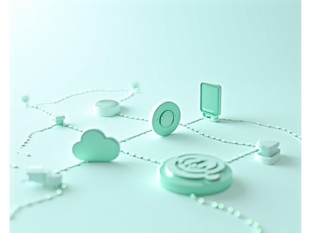 Representación visual de un stack tecnológico: iconos de wearables, apps, nube, y IA en un diagrama limpio