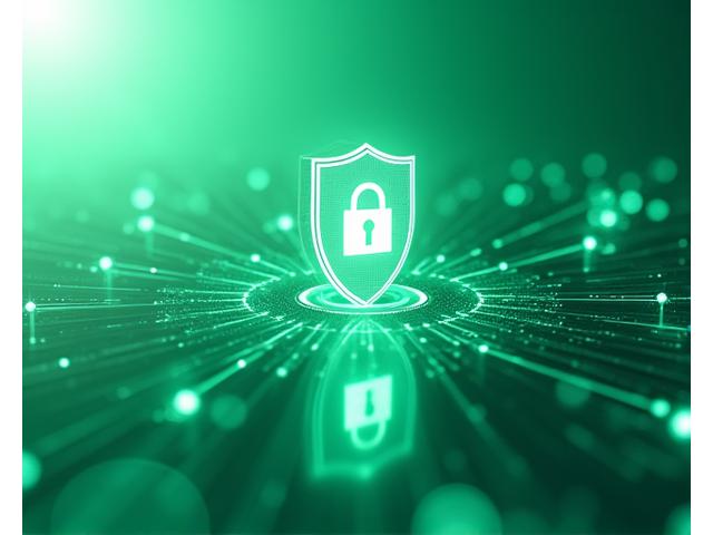 Iconos de seguridad, escudo y candado digital sobre un fondo verde y blanco, representando la protección de datos en LuzVital.