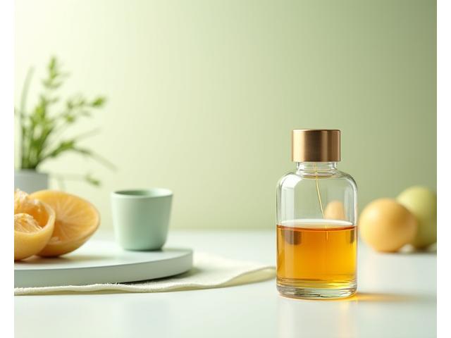 Un elegante frasco de suplemento natural y un gadget de bienestar moderno, representando productos de alta calidad.