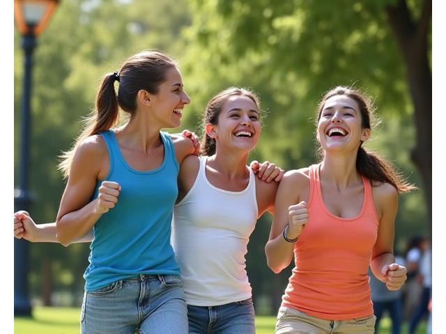 Familia riendo y haciendo ejercicio juntos en un parque, promoviendo el bienestar colectivo y la alegría.