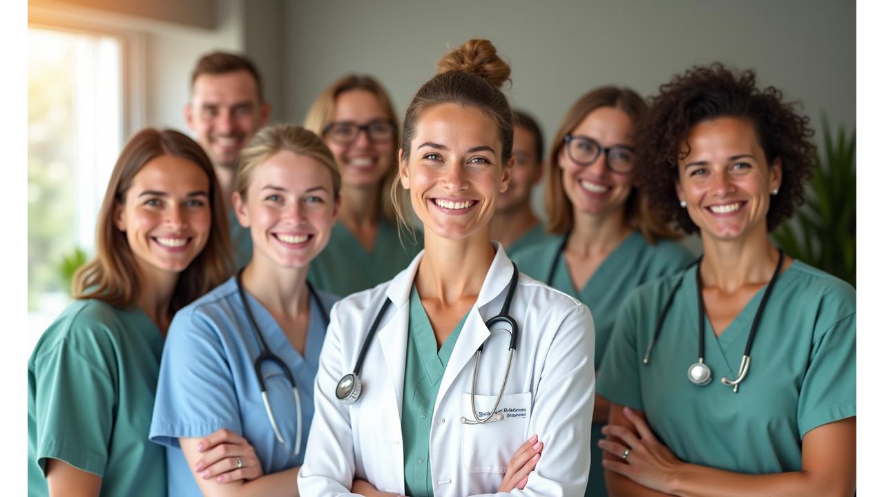 Equipo de profesionales de LuzVital sonriendo en un entorno moderno y luminoso
