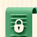 Icono estilizado de un documento legal y un candado, simbolizando protección de datos y propiedad intelectual.